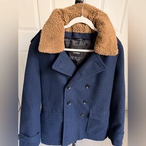 Express Navy Peacoat with Tan Sherpa Collar